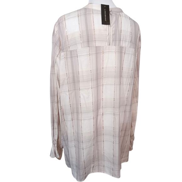 New Lane Bryant Smocked Boho Peasant Top Blouse Plus 18 Cream Pink Gold Plaid - Picture 10 of 10